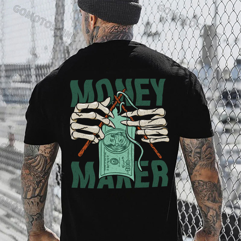 MONEY MAKER Bone Hand With Money Print Men's T-Shirt