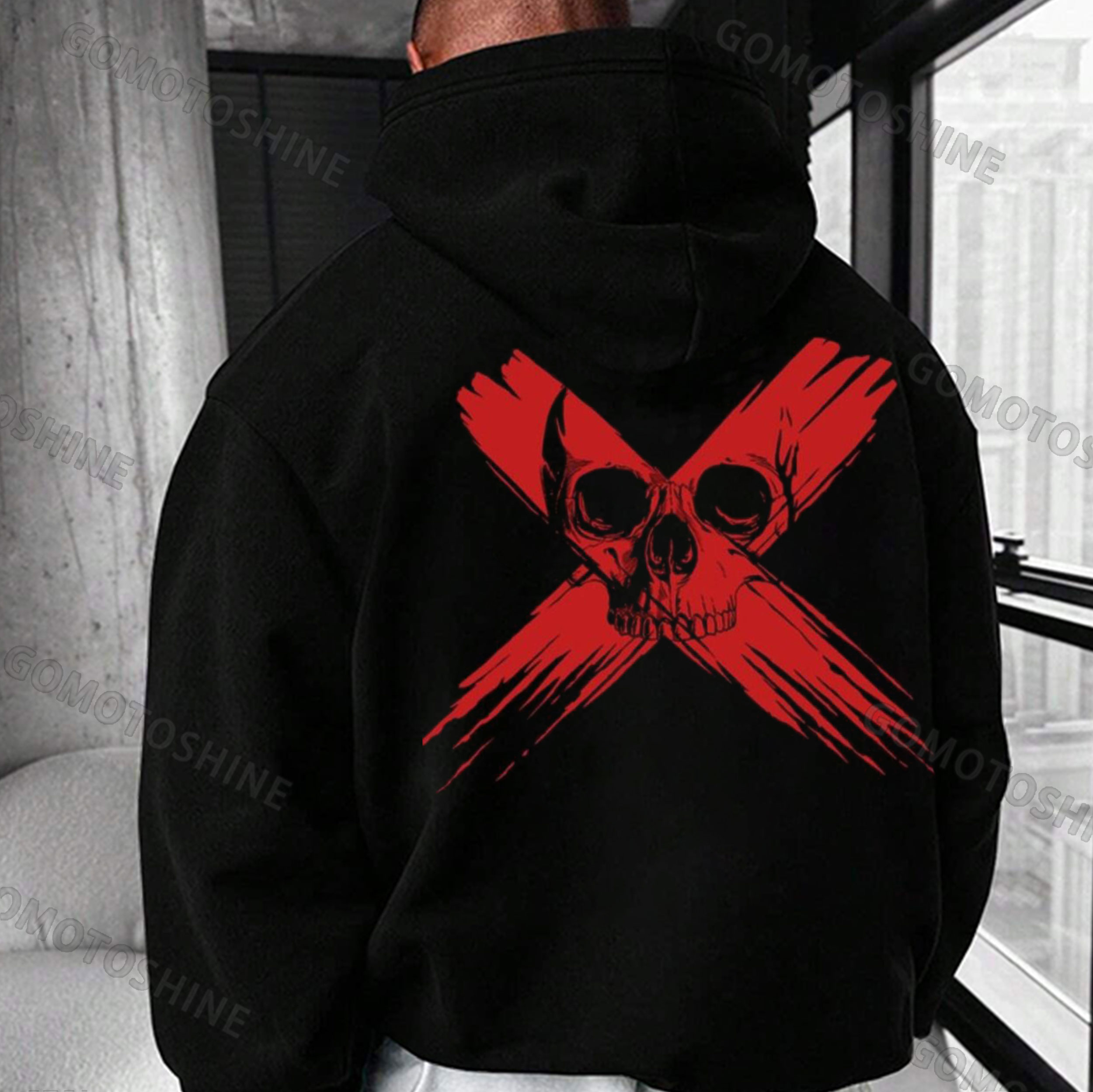 Red X Skull Print Men's Hoodie