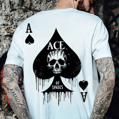 POKER Ace Of Spades Skull Print Men's T-Shirt