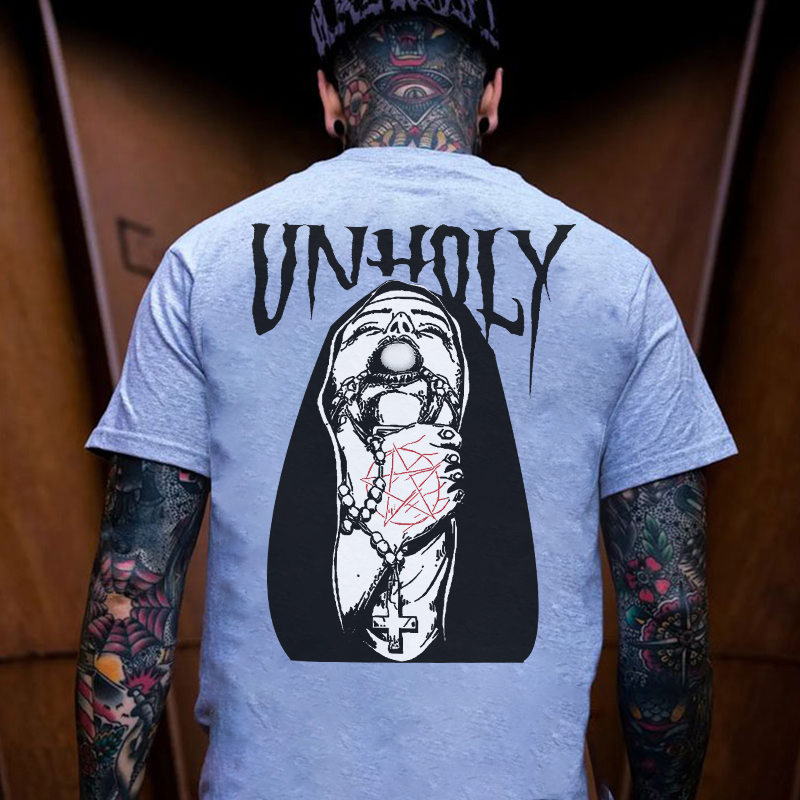 UNHOLY Nun Grab by the throat Graphic Black Print T-shirt
