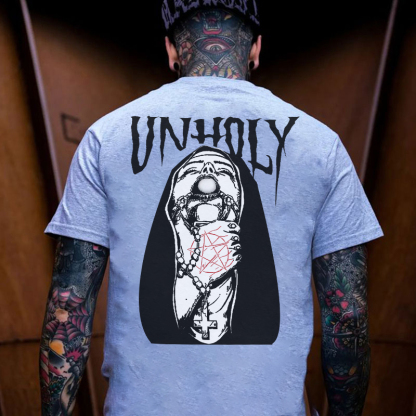 UNHOLY Nun Grab by the throat Graphic Black Print T-shirt