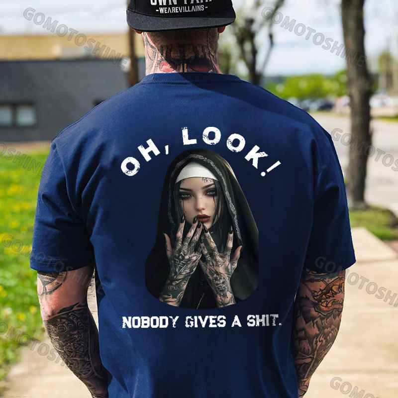 OH LOOK NOBODY GIVES A SHIT Tattooed Nun Print Men's T-Shirt