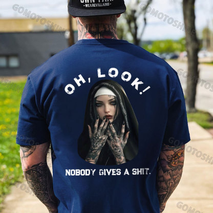 OH LOOK NOBODY GIVES A SHIT Tattooed Nun Print Men's T-Shirt