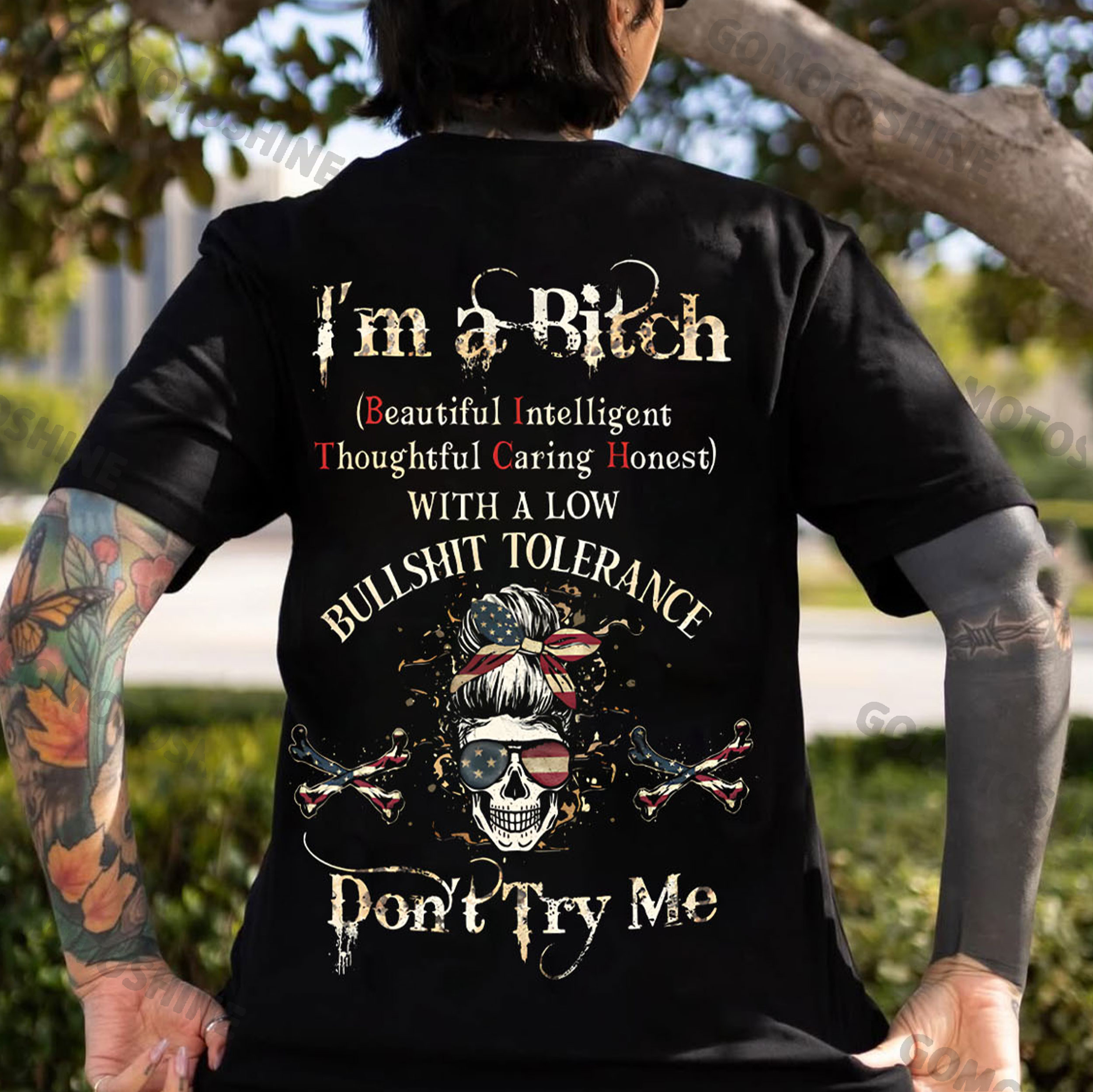 I'M A BITCH DON'T TRY ME USA Lady's Skull Print Women's T-shirt