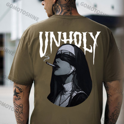 UNHOLY Smoking Blindfolded Nun Print Men's T-Shirt