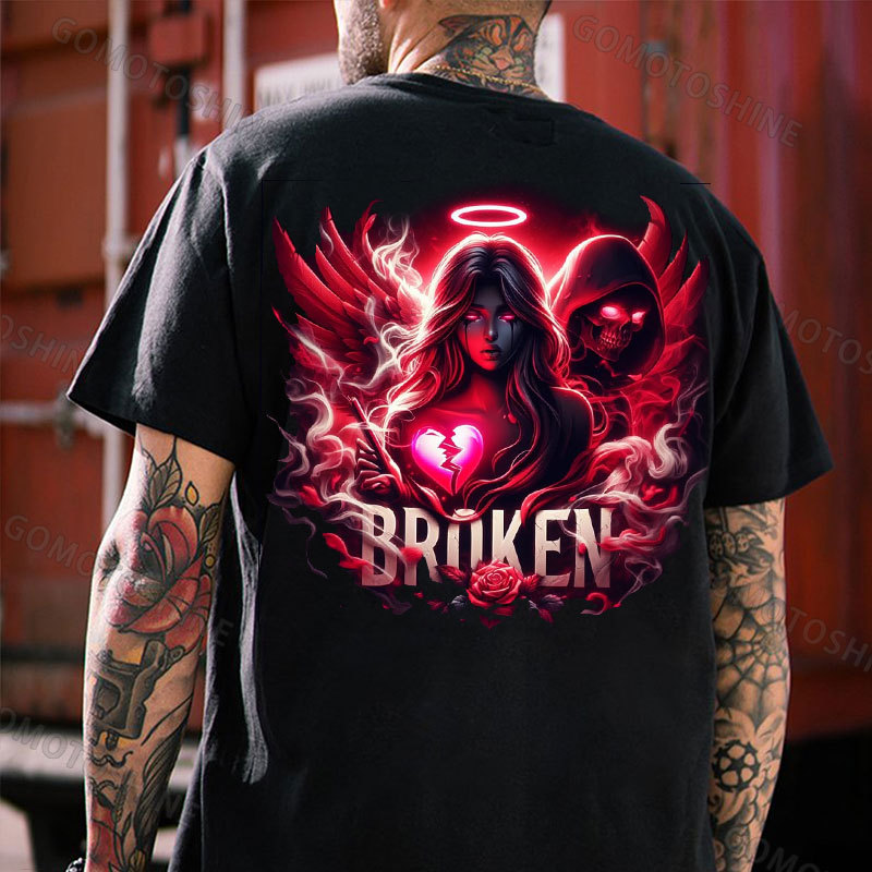 BROKEN Heartbreak Fallen Angel Print Men's T-Shirt