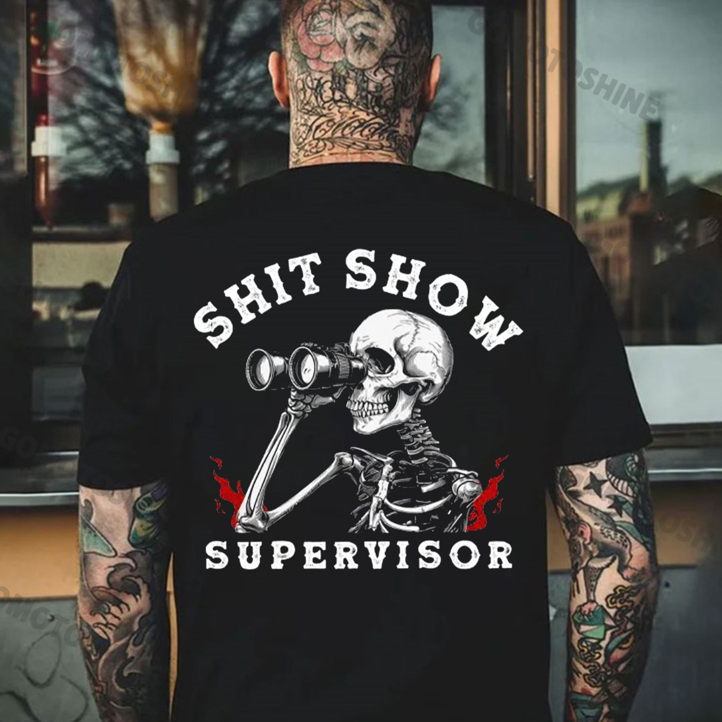 SHIT SHOW SUPERVISOR Skeleton And Telescope Print Men's T-Shirt