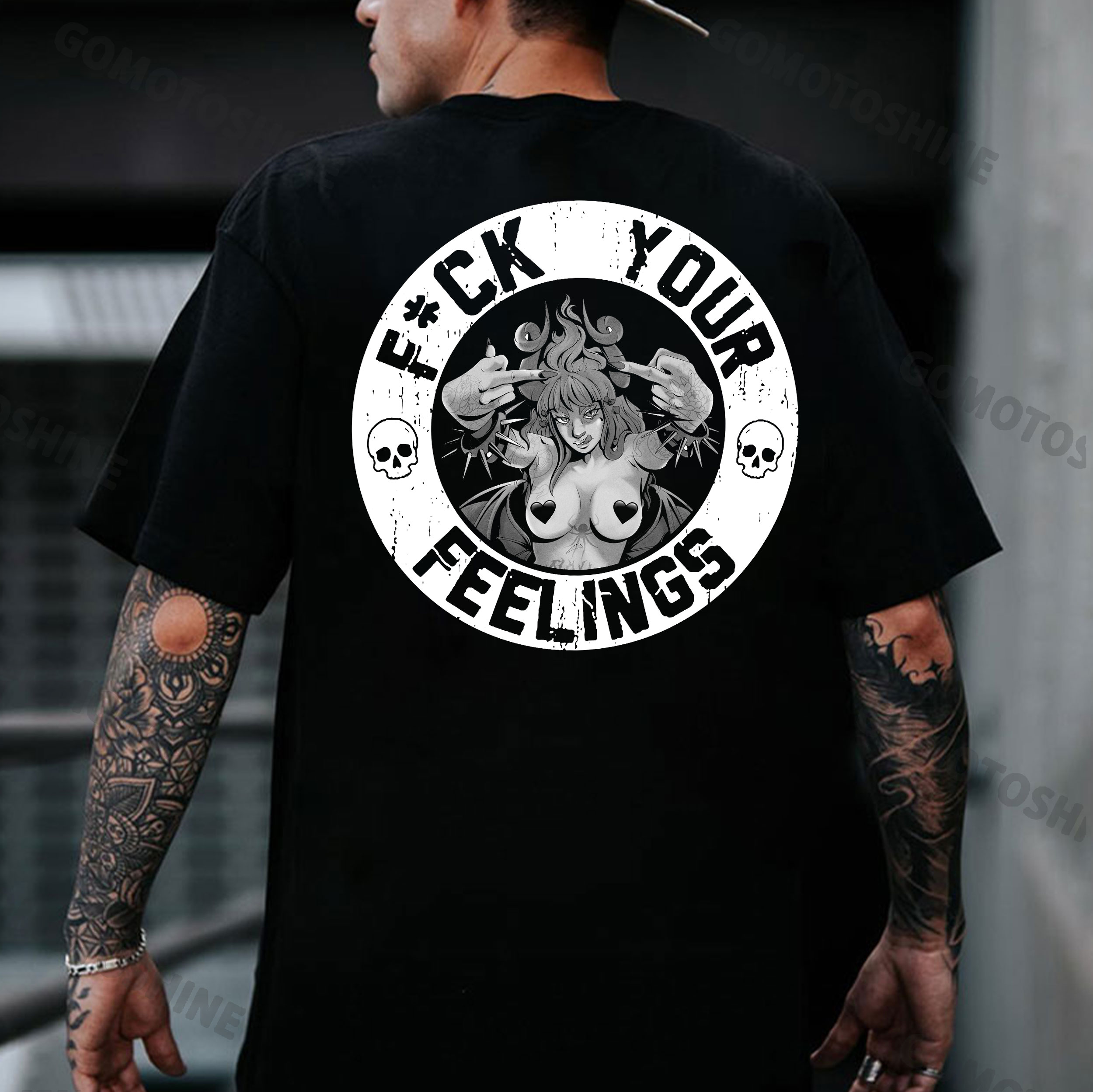 FUCK YOUR FEELINGS Defiant Naked Devil Girl Print Men's T-Shirt