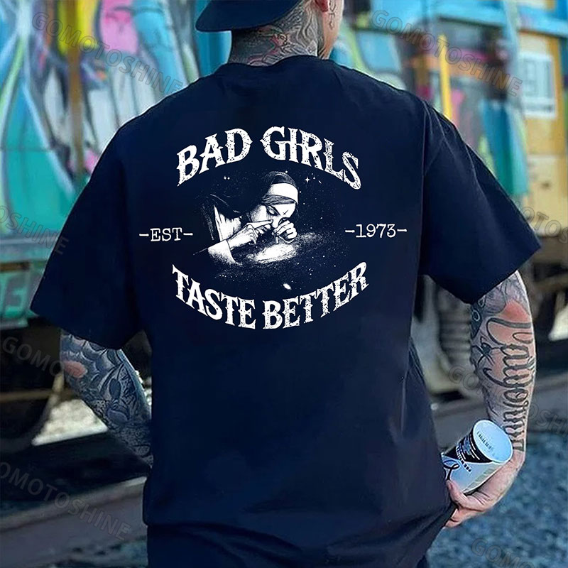 BAD GIRLS TASTE BETTER Smoking Nun Print Men's T-Shirt