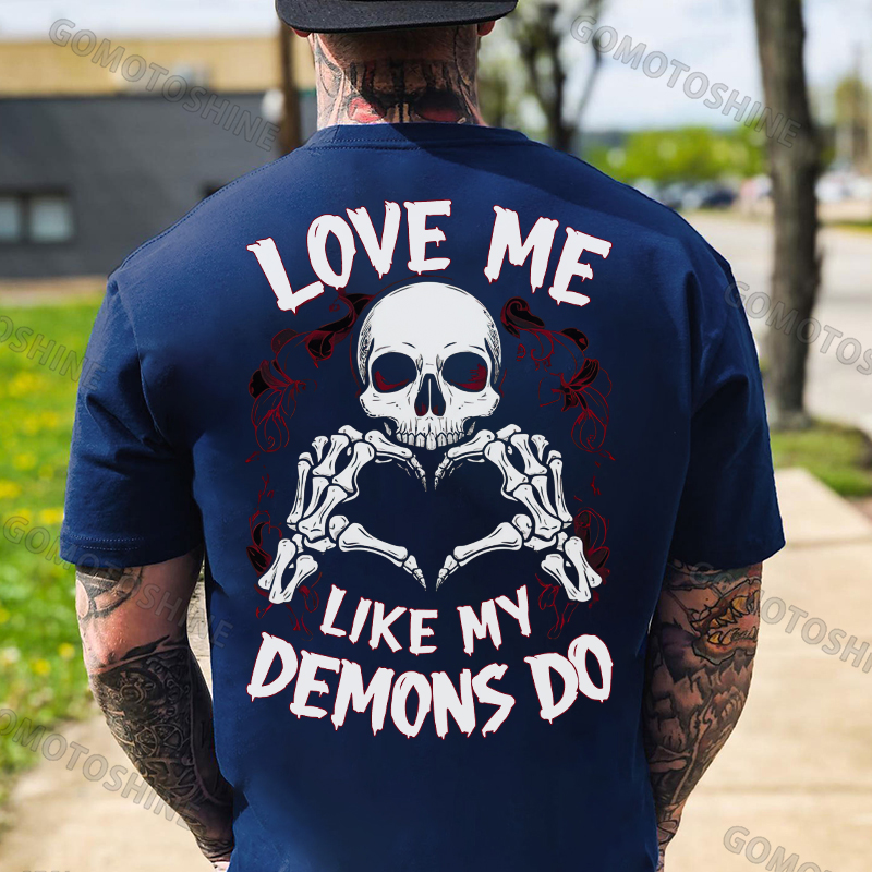LOVE ME LIKE MY DEMONS DO Finger Heart Skeleton Print Men's T-Shirt
