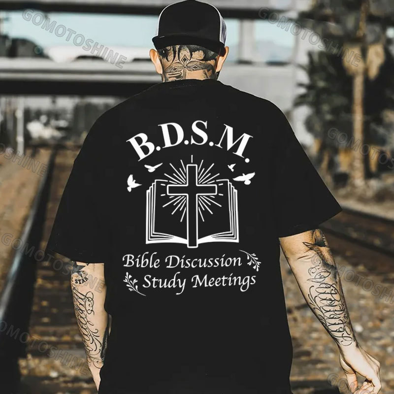BDSM BIBLE DISCUSSION STUDY MEETINGS Crucifix Bible Print Men's T-Shirt