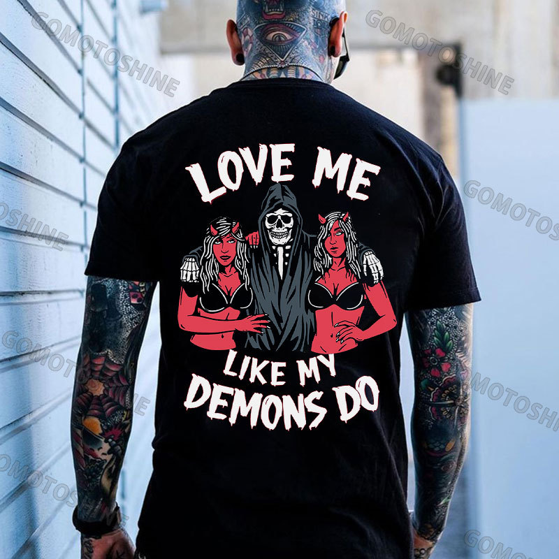 LOVE ME LIKE MY DEMONS DO Skeleton And Sexy Devil Lady Print Men's T-Shirt