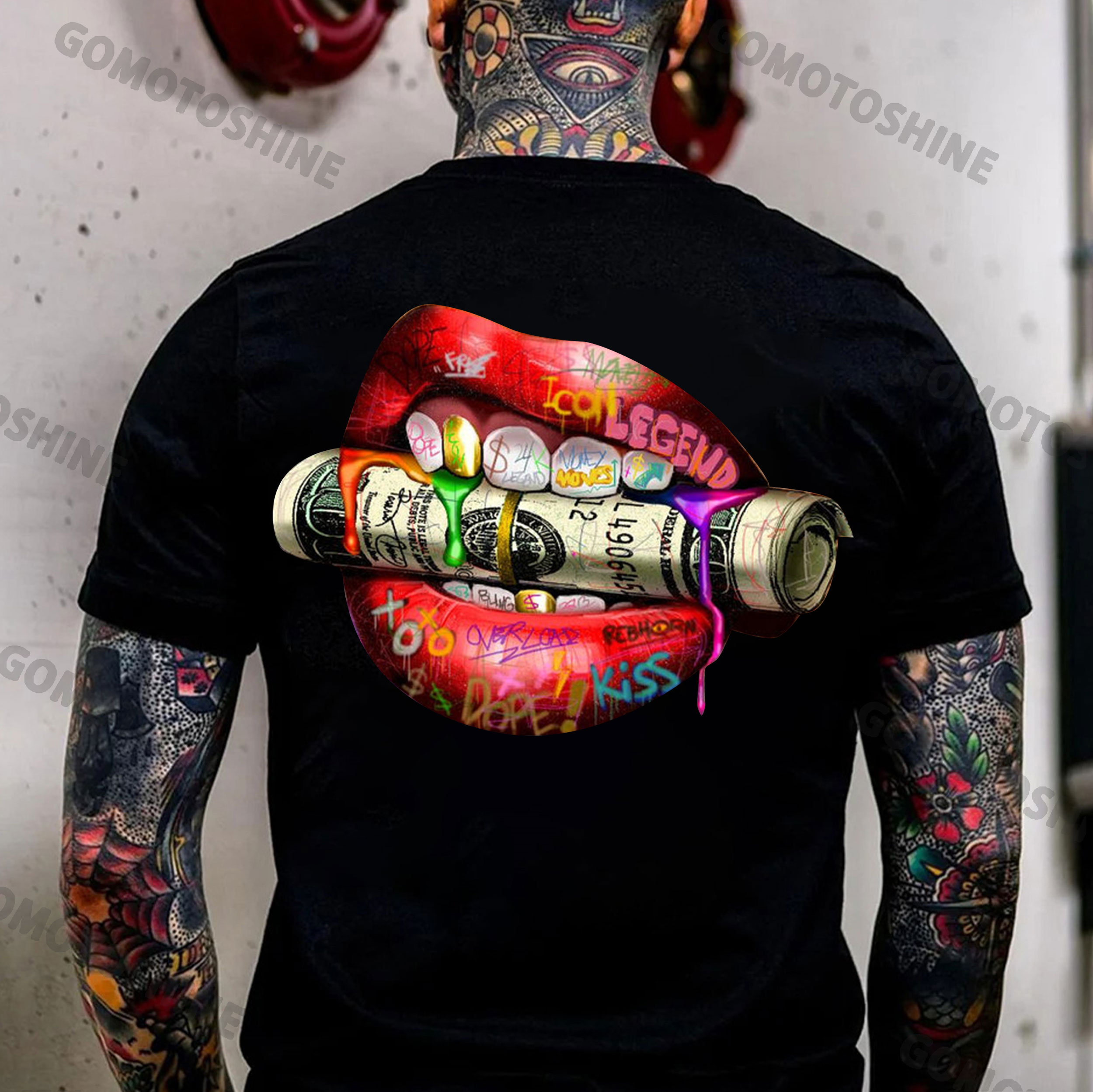 Graffiti Red Lips And Banknotes Print Men's T-Shirt