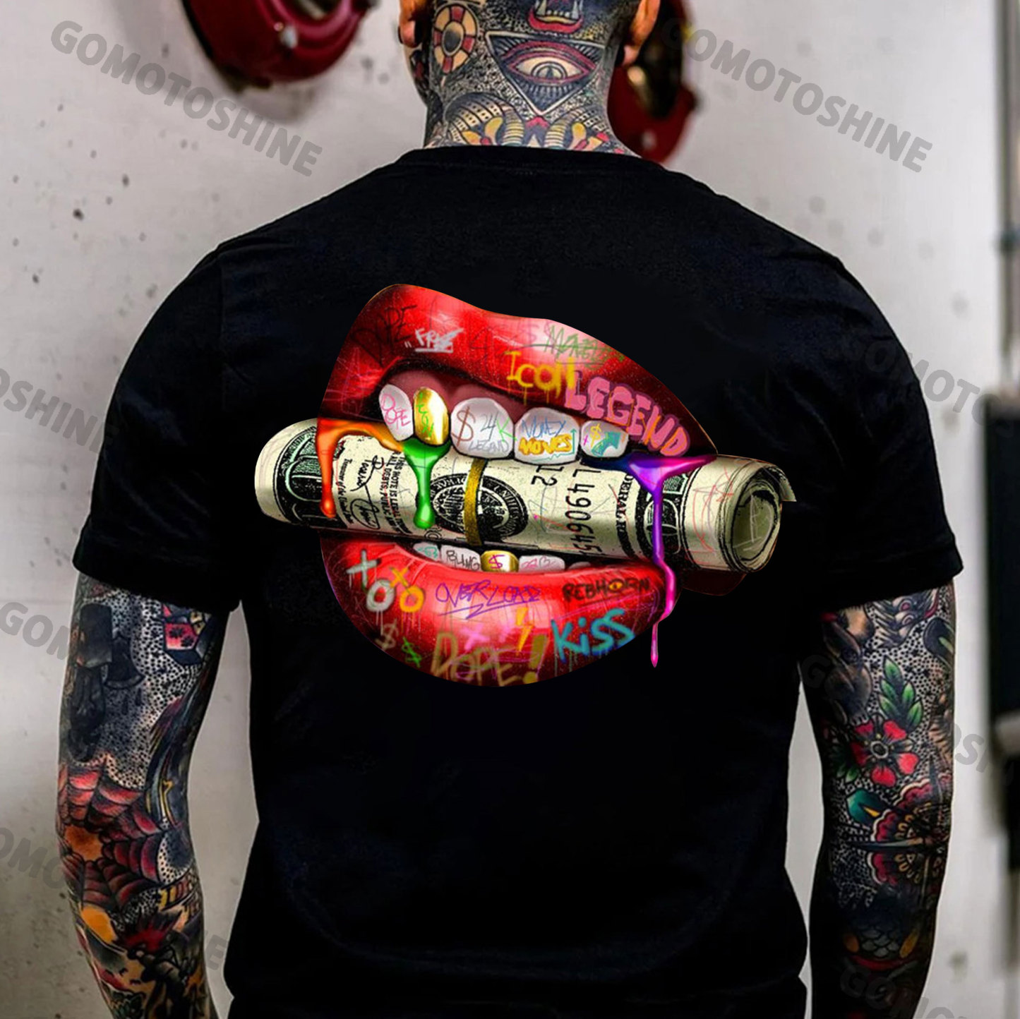 Graffiti Red Lips And Banknotes Print Men's T-Shirt