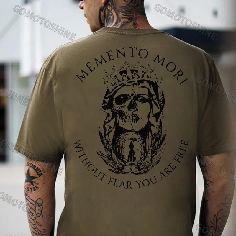 MEMENTO MORI WITHOUT FEAR YOU ARE FREE Skull Queen Print Men's T-shirt