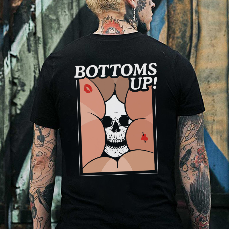 BOTTOMS UP Skull With Sexy Ass Print Men's T-shirt