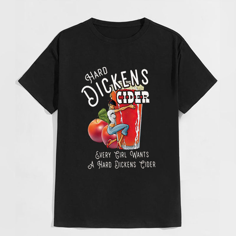 HARD DICKENS Sexy Lady with Fruit Juice Black Print T-shirt