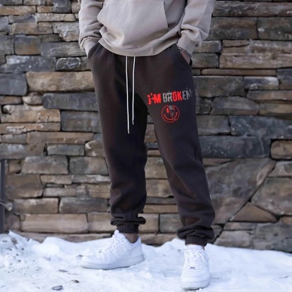 I'M BROKEN Emoji with Skull Men's Print Sweatpants