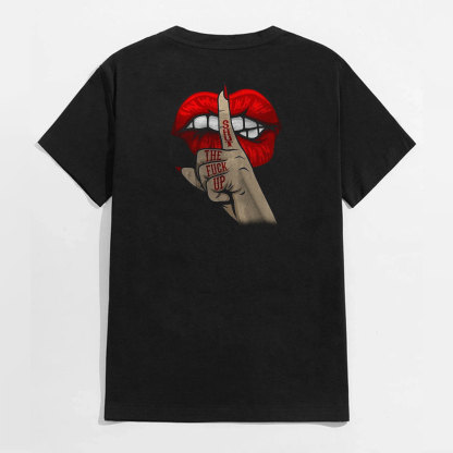 SHUT THE FUCK UP Red Lips Keep Silent Gesture Print T-shirt