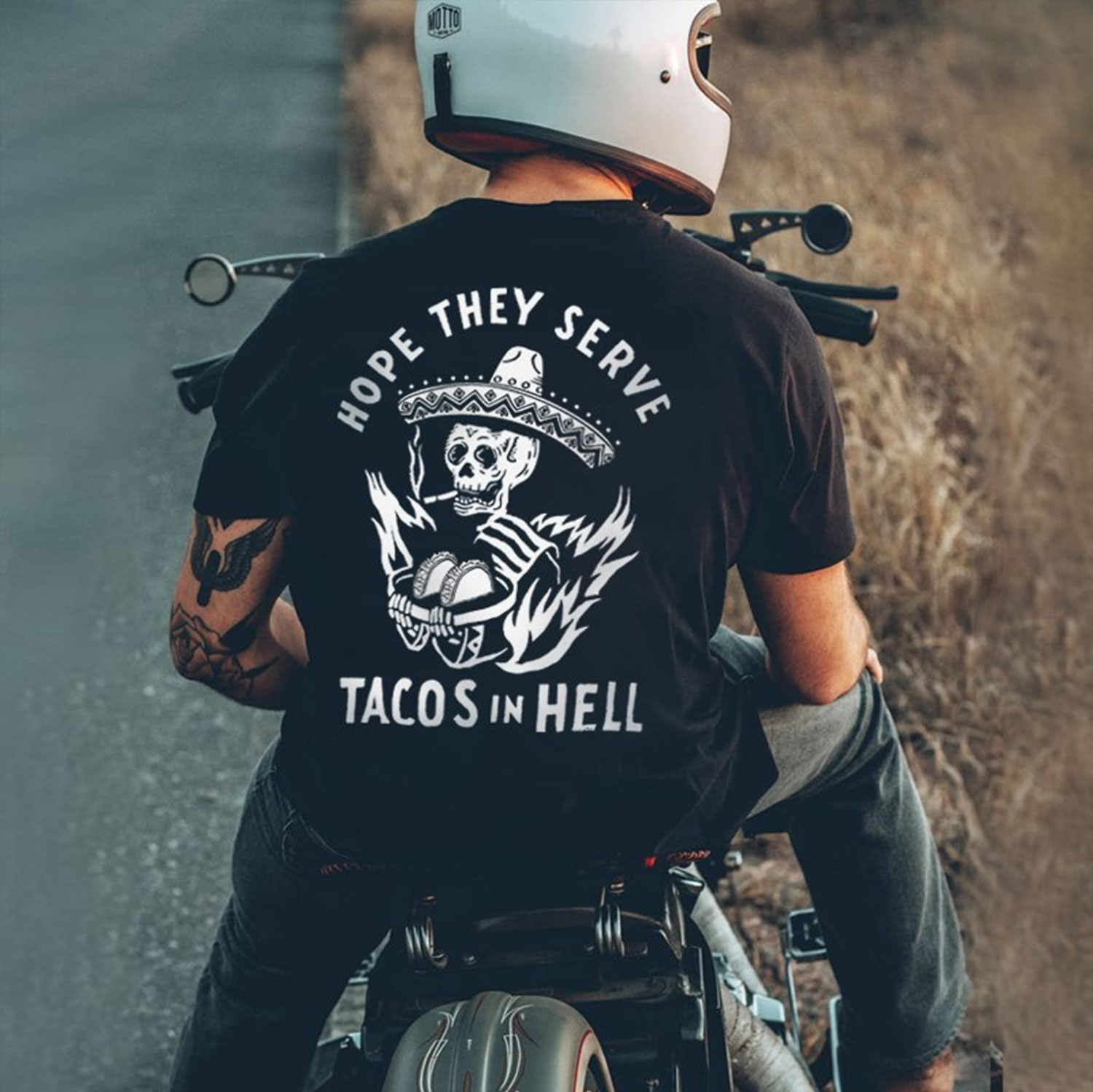 HOPE THEY SERVE TACOS IN HELL Smoking Skull Graphic Print T-shirt