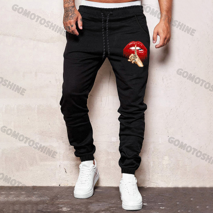 SHUT THE FUCK UP Sexy Lips Keeping Silent Men's Print Sweatpants