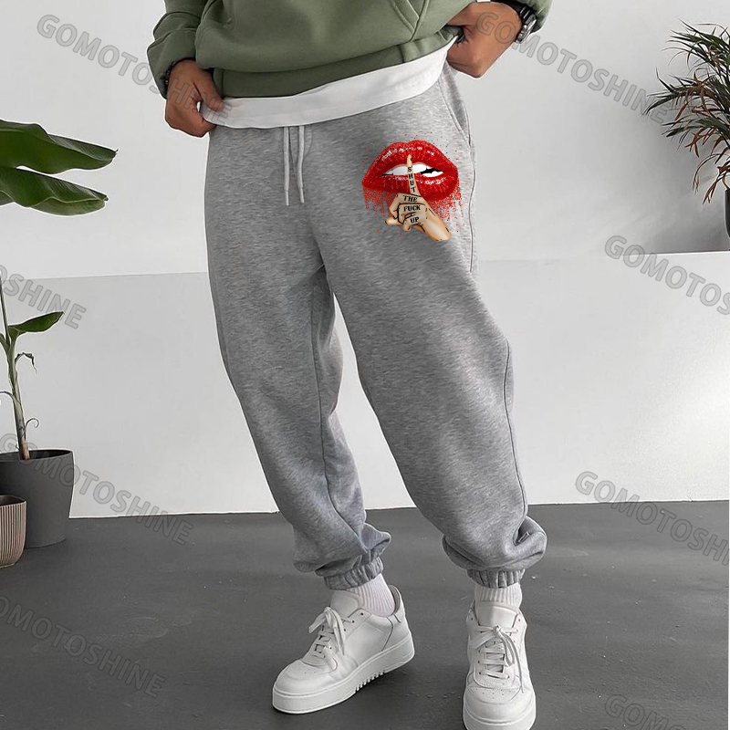 SHUT THE FUCK UP Sexy Lips Keeping Silent Men's Print Sweatpants