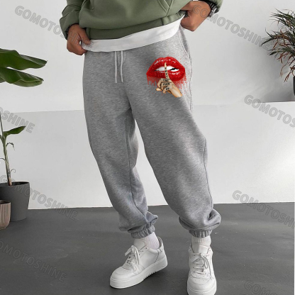 SHUT THE FUCK UP Sexy Lips Keeping Silent Men's Print Sweatpants