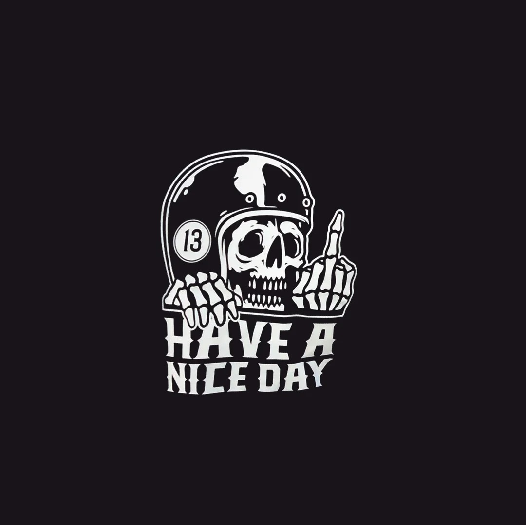HAVE A NICE DAY Skull with Helmet Graphic Black Print T-shirt