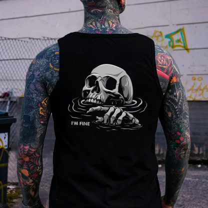 I'M FINE Drowning Skull Print Men's Vest