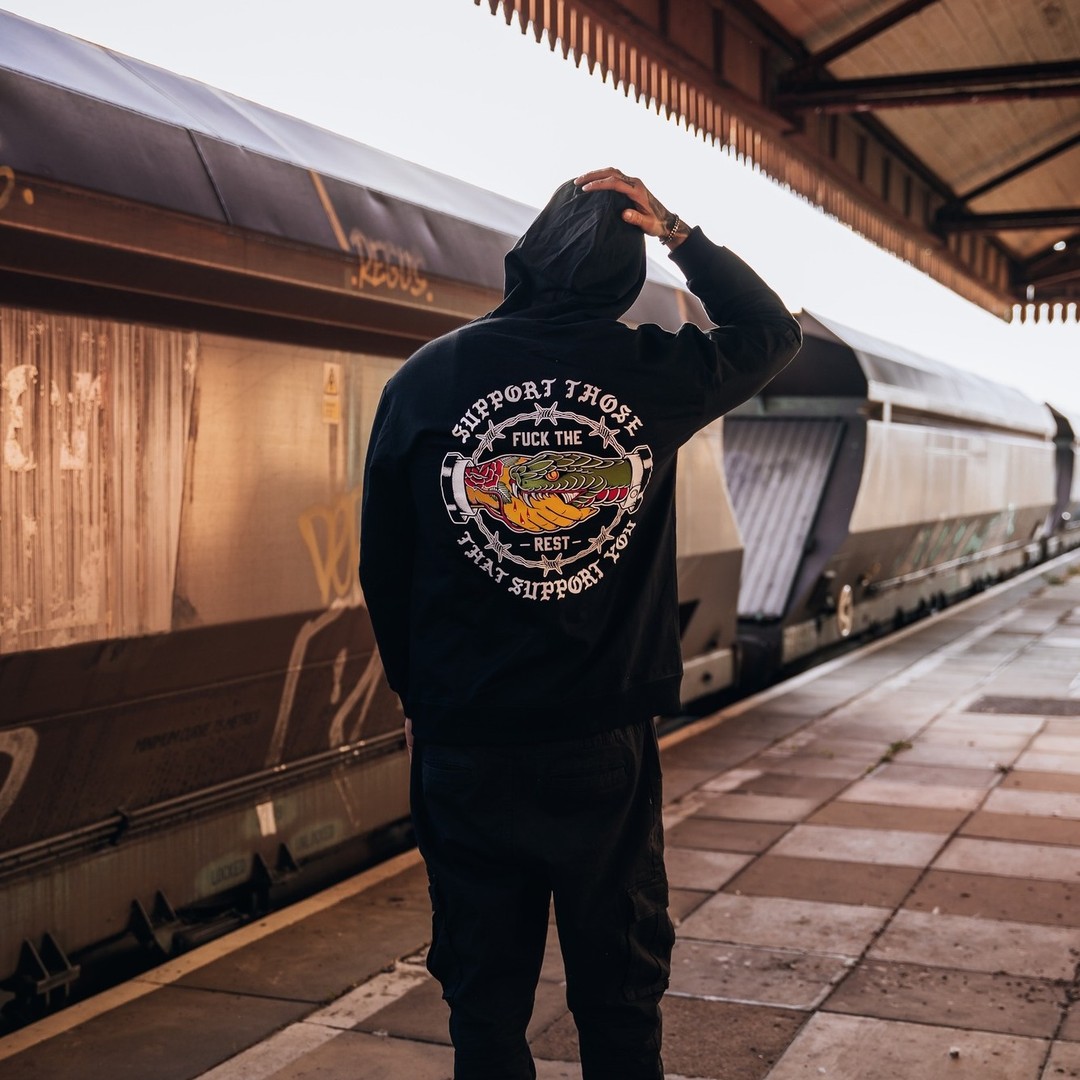 SUPPORT THOSE THAT SUPPORT YOU Hand Snake Black Print Hoodie