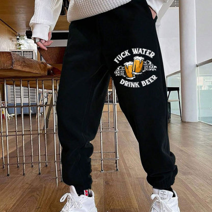 FUCK WATER DRINK BEER Cheerful Time Men's Print Sweatpants