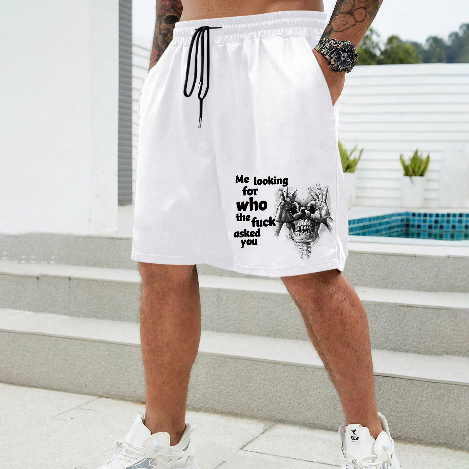 ME LOOKING FOR WHO THE FUCK ASKED YOU Skull With OK Print Men's Shorts