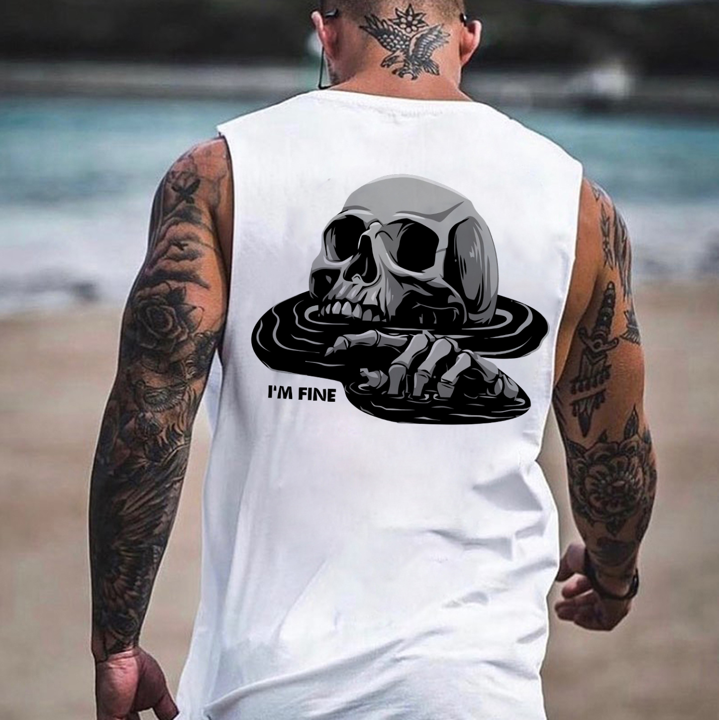 I'M FINE Drowning Skull Print Men's Vest