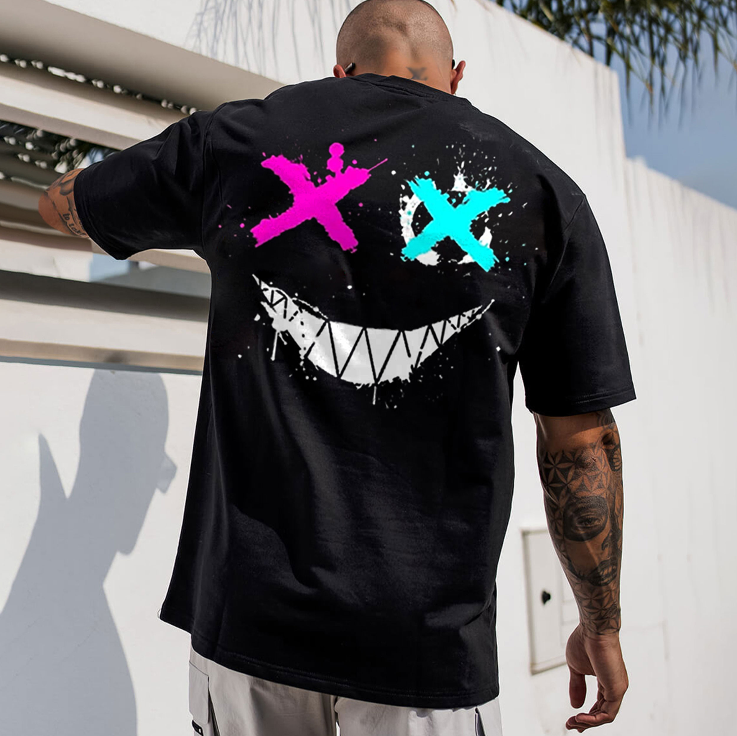 Evil Emoji Graphic Black Print T-Shirt Image - 1