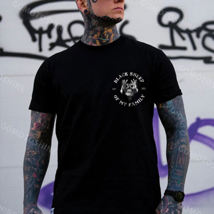 BLACK SHEEP OF MY FAMILY Skull Black Print T-Shirt Image - 2
