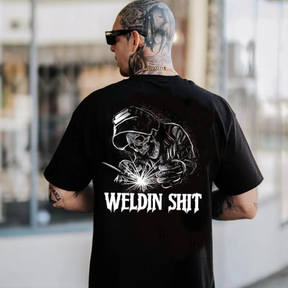 WELDING SHIT Evil Skull Graphic Black Print T-Shirt