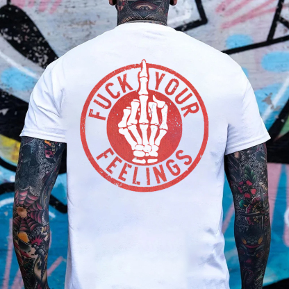 FUCK YOUR FEELINGS Bone Hand Print Men's T-shirt