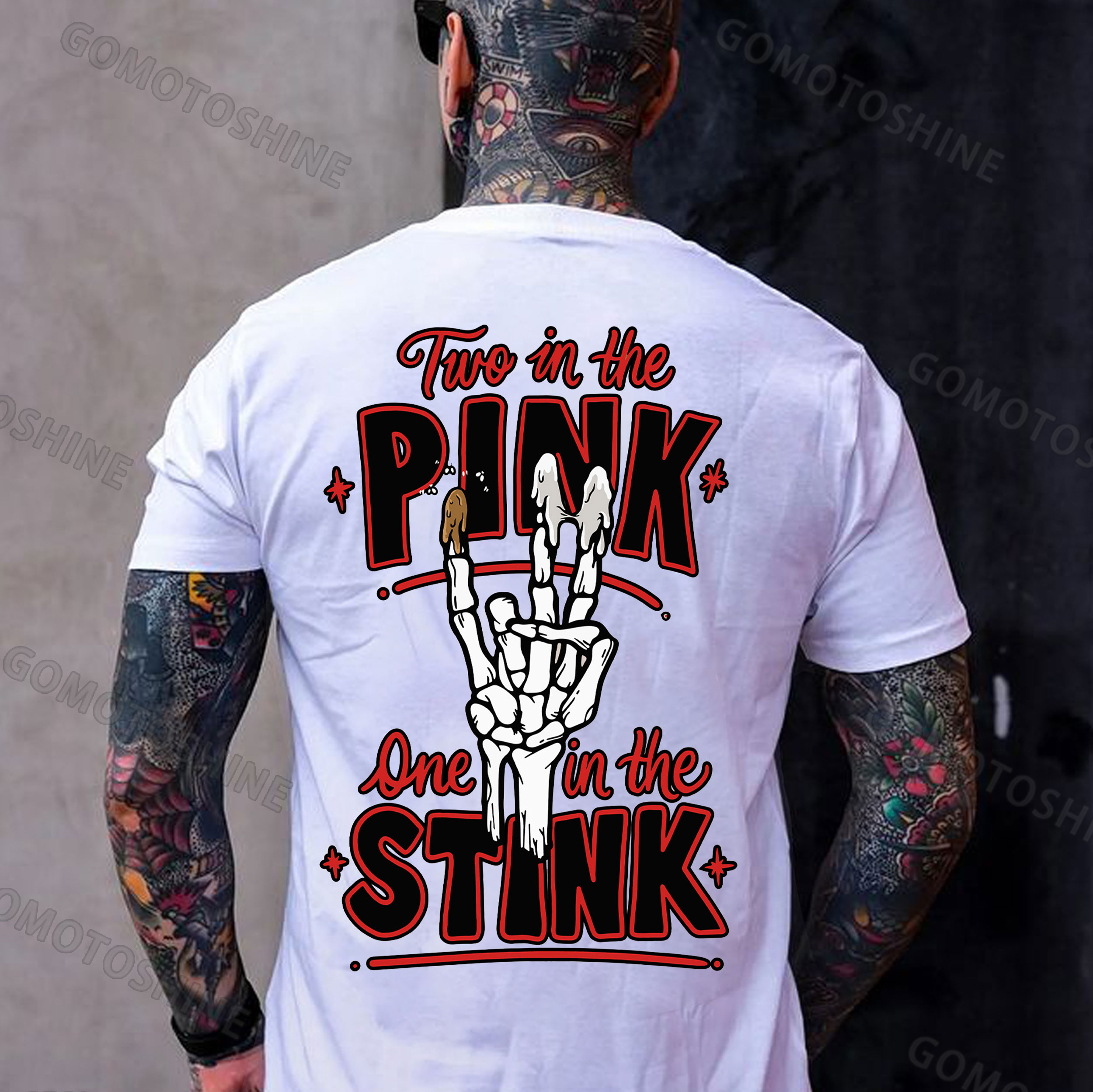 TWO IN THE PINK ONE IN THE STINK Bone Hand Print Men's T-Shirt
