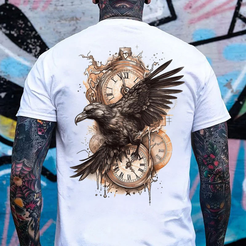 Crow Of Time Print Men's T-Shirt
