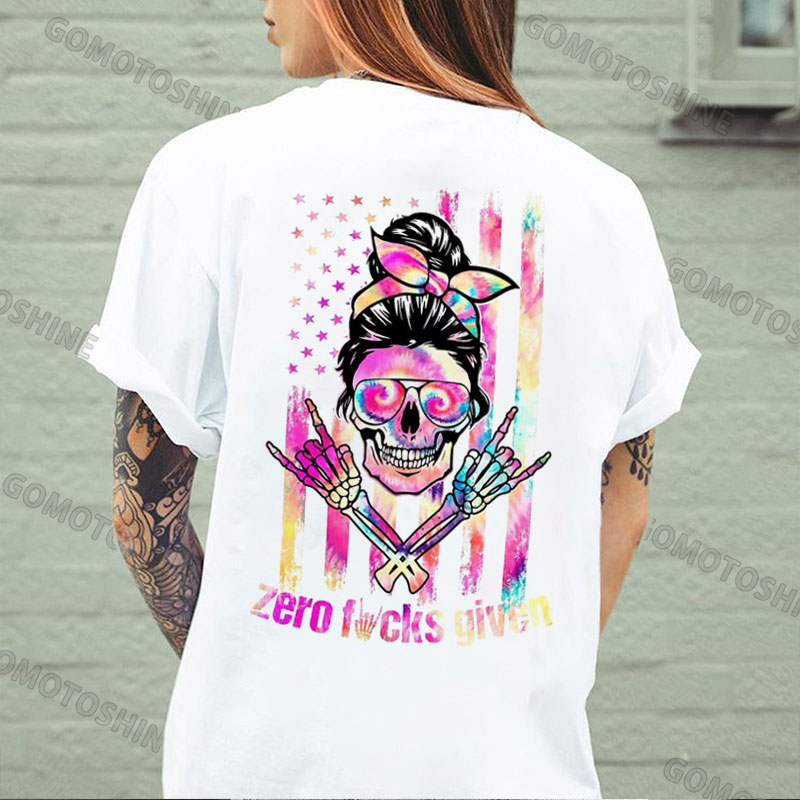 ZERO FUCKS GIVEN Skeleton Print Women's T-shirt