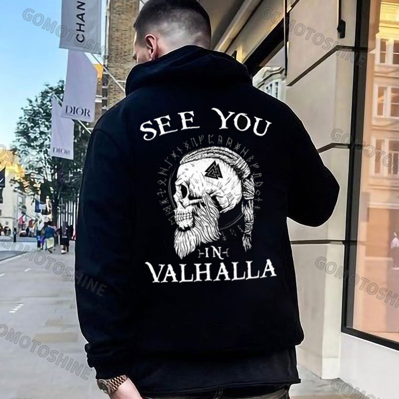 SEE YOU VALHALLA Skull Print Men's Hoodie