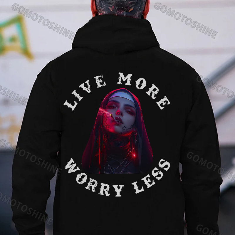 LIVE MORE WORRY LESS Smoking Nun Print Men's Hoodie