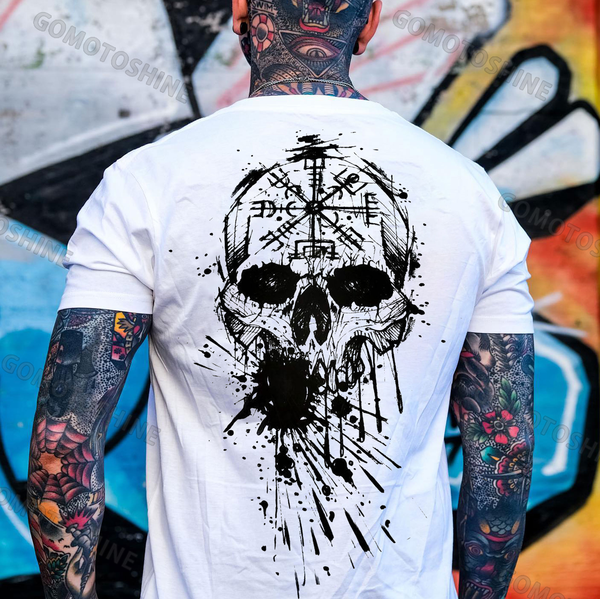 Runes Skull Print Men's T-Shirt