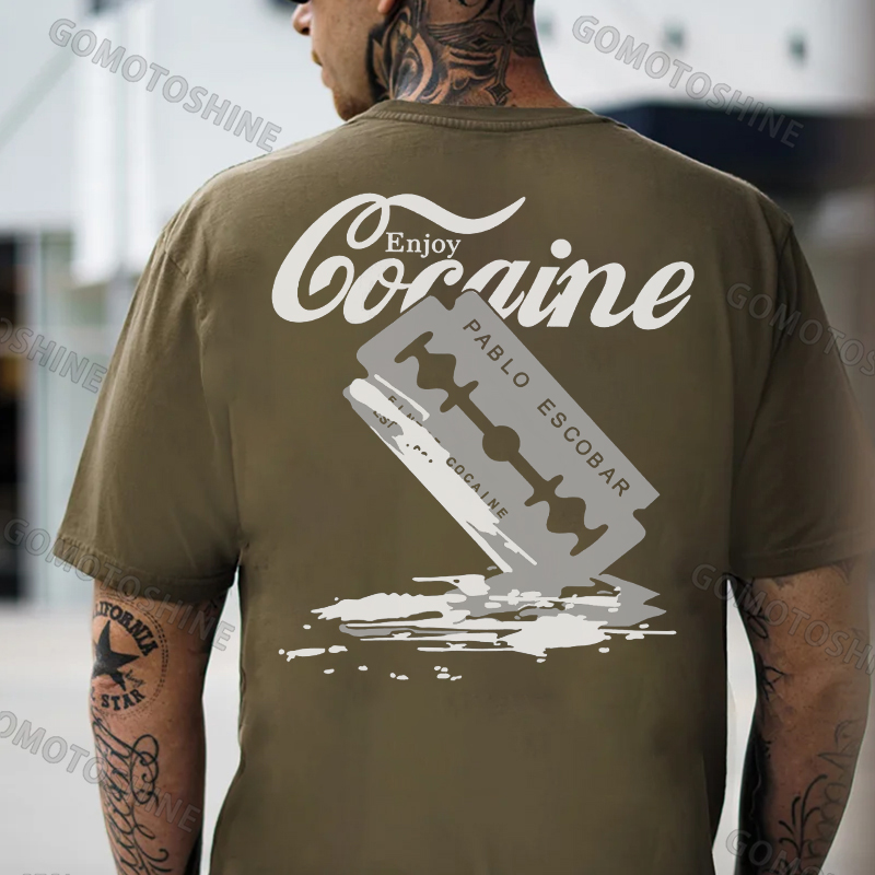 ENJOY COCAINE PABLO ESCOBAR Black Print T-shirt