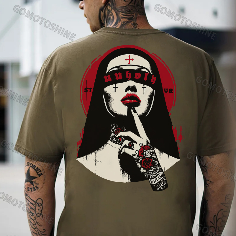 UNHOLY Sexy Tattooed Nun Print Men's T-Shirt