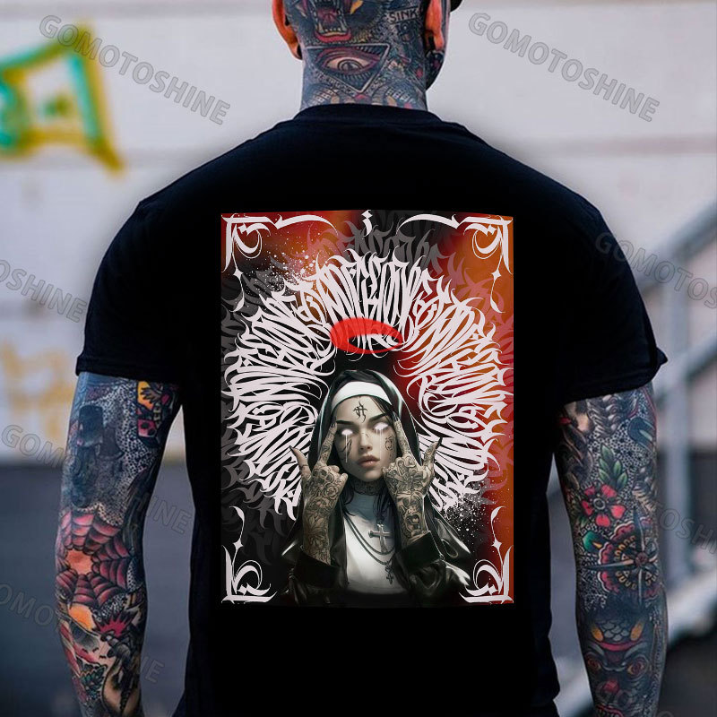 Runes Defiant Nun Print Men's T-Shirt