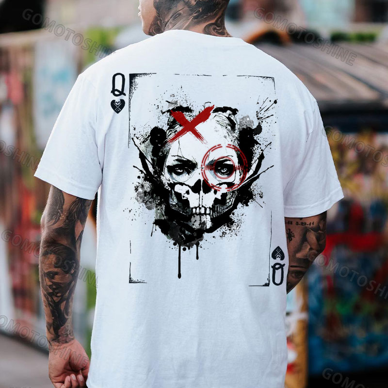 POKER Q Skull Print Men's T-Shirt