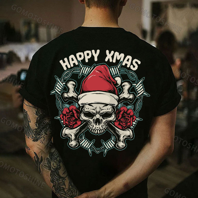 HAPPY XMAS Santa Skull Print Men's T-Shirt