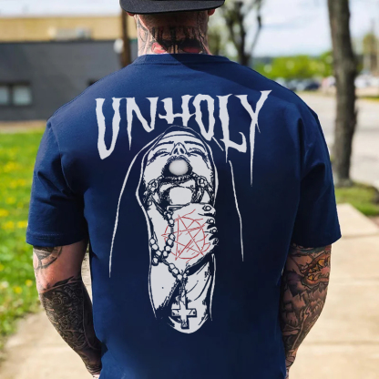 UNHOLY Nun Grab by the throat Graphic Black Print T-shirt