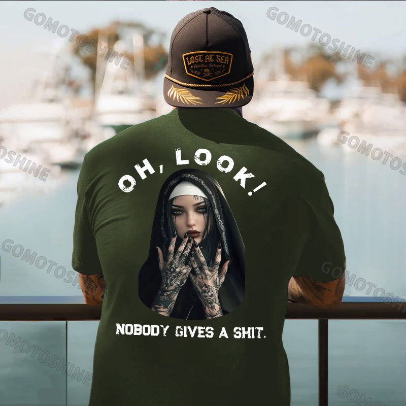 OH LOOK NOBODY GIVES A SHIT Tattooed Nun Print Men's T-Shirt